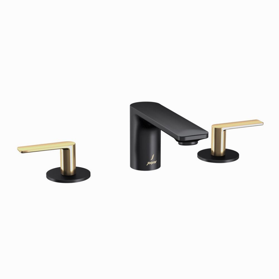 Picture of Gruppo lavabo 3 fori - Leva: Oro opaco PVD | Corpo: Nero opaco