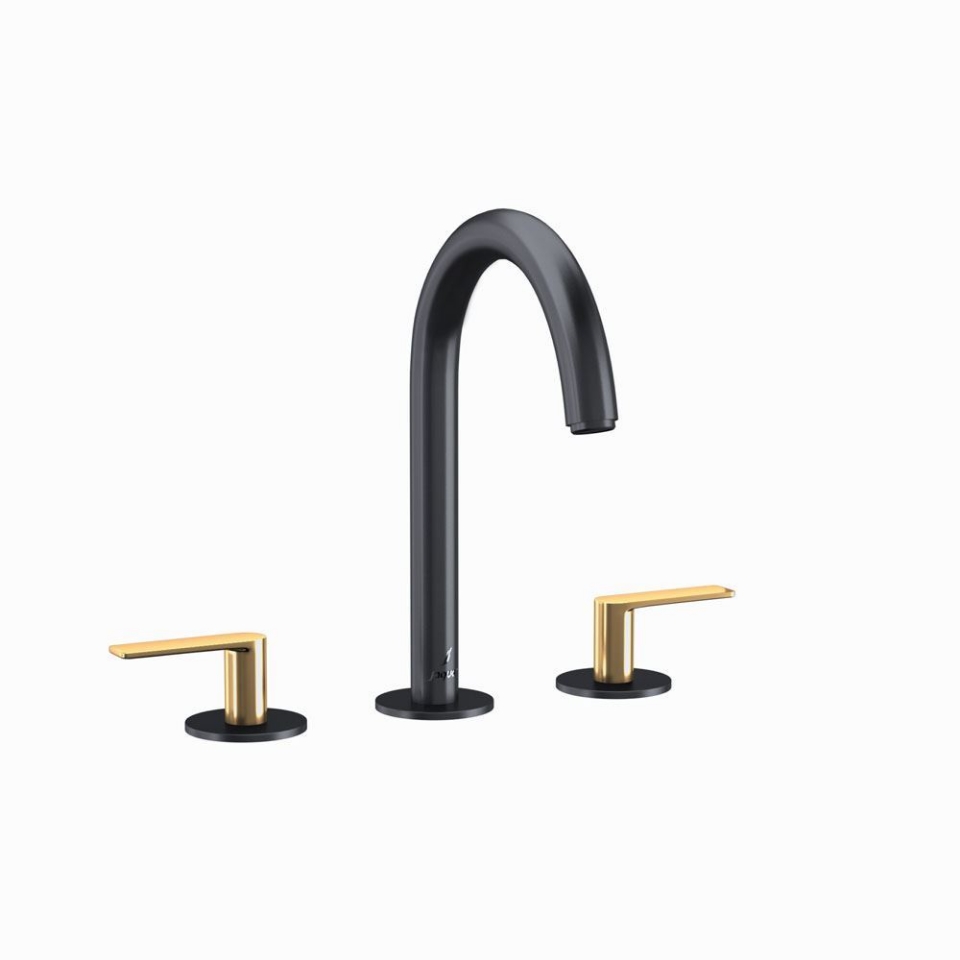 Picture of Gruppo lavabo 3 fori - Leva: Oro opaco PVD | Corpo: Nero opaco