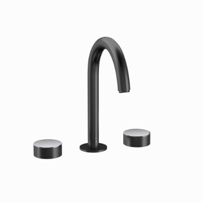 Immagine di Gruppo lavabo 3 fori - Leva: Cromo nero | Corpo: Nero opaco