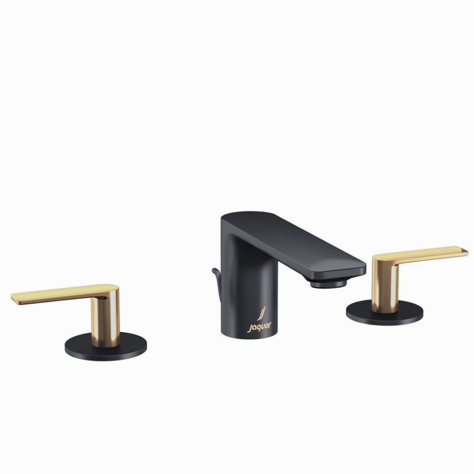 Picture of Gruppo lavabo 3 fori - Leva: Oro opaco PVD | Corpo: Nero opaco