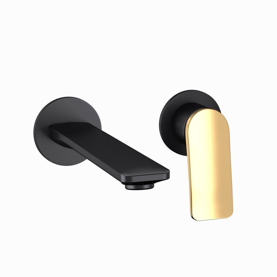 Picture of Parti esterne per miscelatore lavabo a parete - Leva: Oro opaco PVD | Corpo: Nero opaco