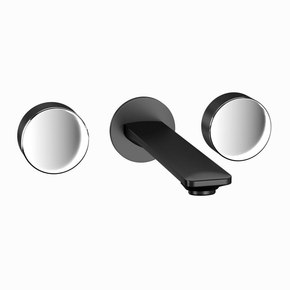 Picture of Parti esterne per gruppo lavabo a 3 fori a parete - Leva: Cromo nero | Corpo: Nero opaco
