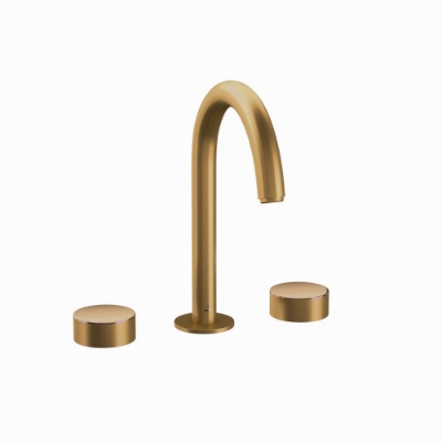 Immagine di Gruppo lavabo 3 fori - Leva: Oro lucido PVD | Corpo: Oro opaco PVD