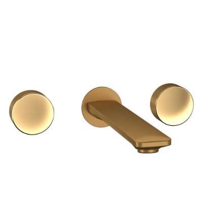 Immagine di Parti esterne per gruppo lavabo a 3 fori a parete - Leva: Oro lucido PVD | Corpo: Oro opaco PVD