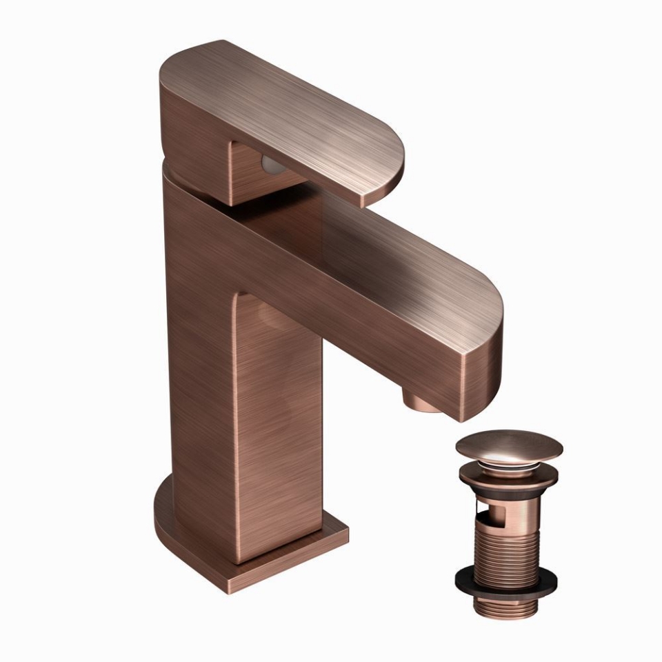 Picture of Miscelatore monocomando per lavabo con piletta click-clack - Rame antico