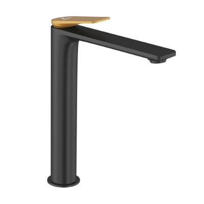 Immagine di Miscelatore monocomando alto per lavabo - Leva: Oro opaco PVD | Corpo: Nero opaco