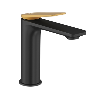 Immagine di Miscelatore monocomando per lavabo - Leva: Oro opaco PVD | Corpo: Nero opaco