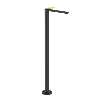 Immagine di Miscelatore monocomando per lavabo a pavimento - Leva: Oro opaco PVD | Corpo: Nero opaco