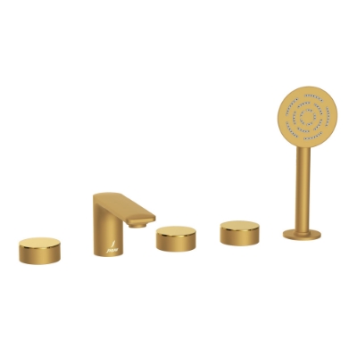 Immagine di Gruppo bordo vasca composto da 5 elementi - Leva: Oro lucido PVD | Corpo: Oro opaco PVD