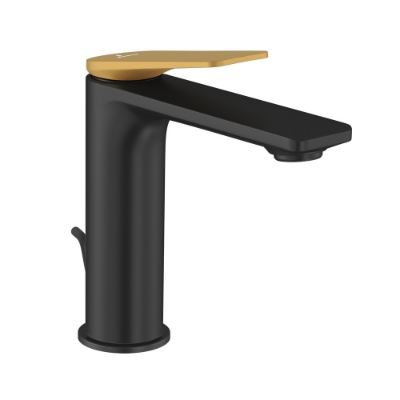 Immagine di Miscelatore monocomando per lavabo - Leva: Oro opaco PVD | Corpo: Nero opaco