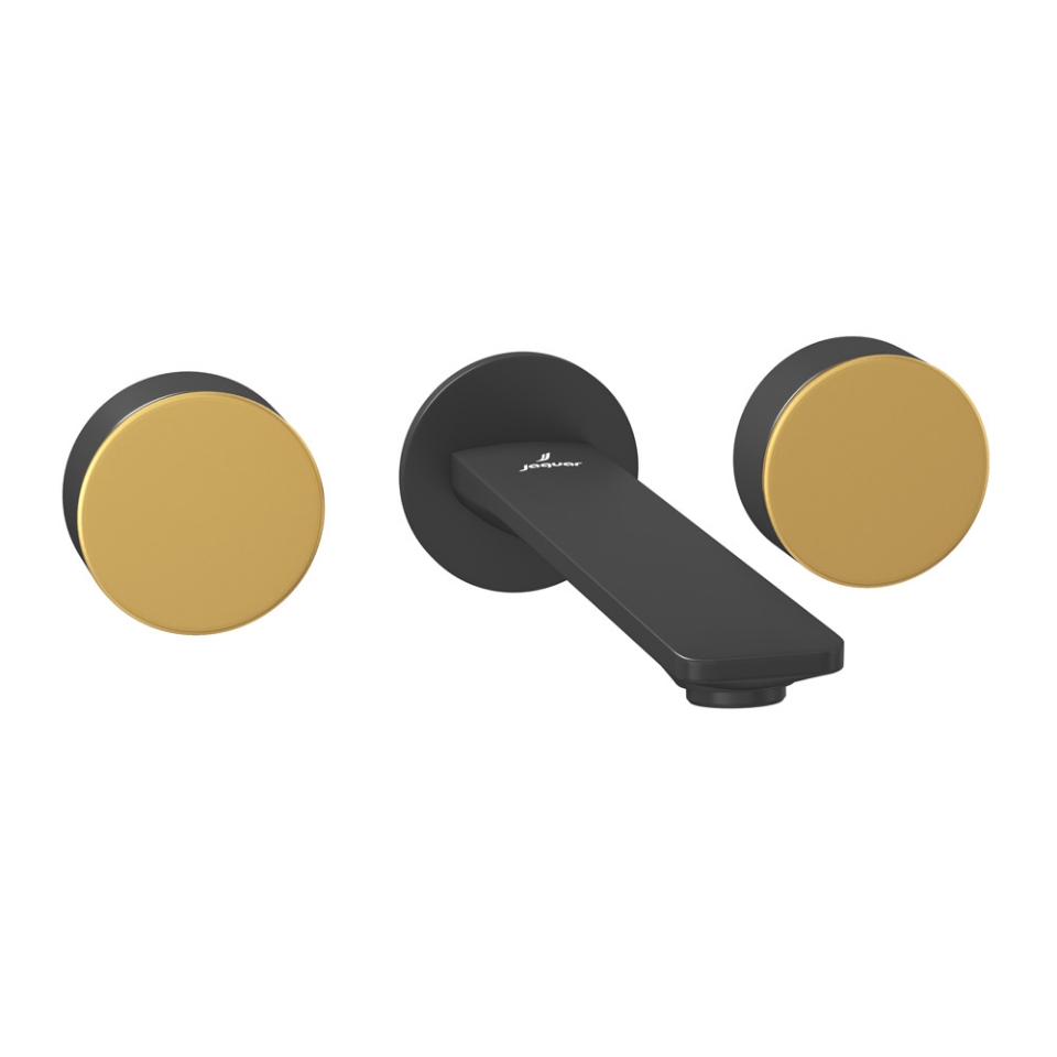 Picture of Parti esterne per gruppo lavabo a 3 fori a parete - Leva: Oro opaco PVD | Corpo: Nero opaco