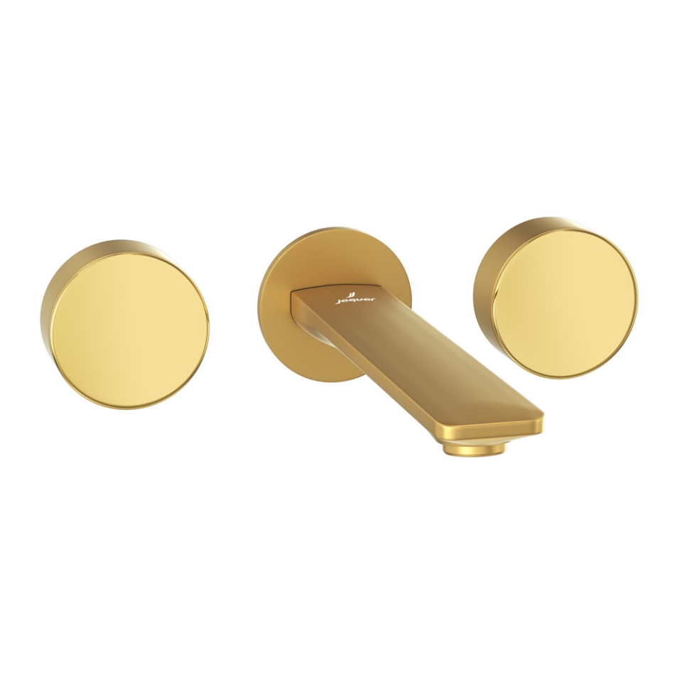 Picture of Parti esterne per gruppo lavabo a 3 fori a parete - Leva: Oro lucido PVD | Corpo: Oro opaco PVD