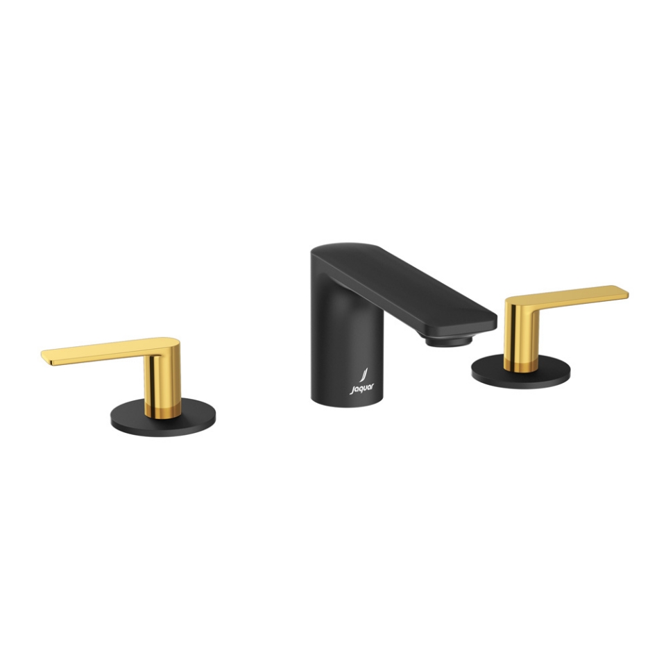Picture of Gruppo lavabo 3 fori - Leva: Oro opaco PVD | Corpo: Nero opaco