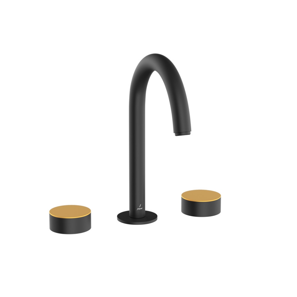 Picture of Gruppo lavabo 3 fori - Leva: Oro opaco PVD | Corpo: Nero opaco