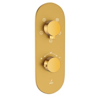 Immagine di Miscelatore doccia termostatico Aquamax con deviatore a 2 vie - Leva: Oro lucido PVD | Corpo: Oro opaco PVD