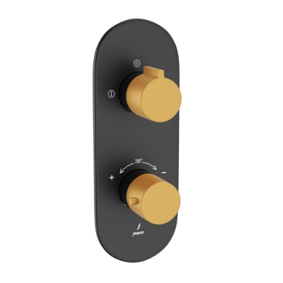 Immagine di Miscelatore doccia termostatico Aquamax con deviatore a 2 vie - Leva: Oro opaco PVD | Corpo: Nero opaco