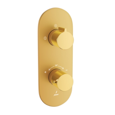 Immagine di Miscelatore doccia termostatico Aquamax con deviatore a 2 vie - Leva: Oro lucido PVD | Corpo: Oro opaco PVD