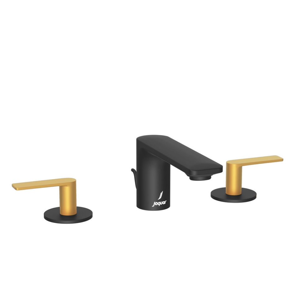 Picture of Gruppo lavabo 3 fori - Leva: Oro opaco PVD | Corpo: Nero opaco