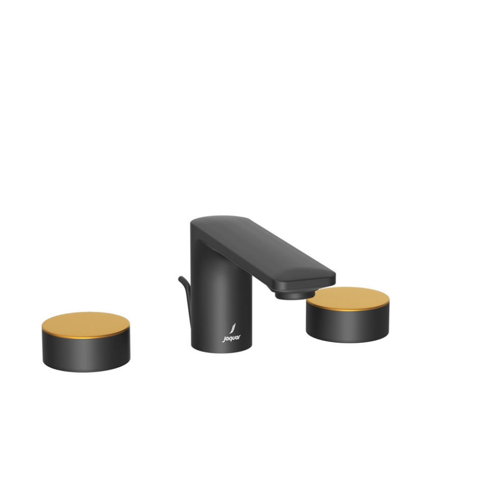 Picture of Gruppo lavabo 3 fori - Leva: Oro opaco PVD | Corpo: Nero opaco